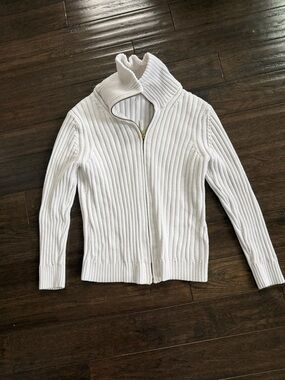 Tyler Boe White  Ribbed 💯 cotton Zip-Front Cardigan